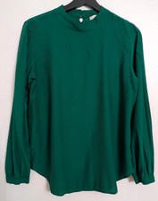 LOFT Women’s S Green Solid Mock Neck Long Sleeve Button Back Blouse picture