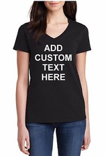 Women’s V Neck Custom T Shirt Personalized Text Logo Business Name Design Black picture
