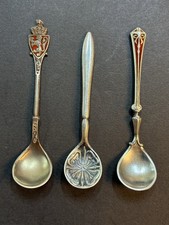 3 Vintage David-Andersen Norway 925 Sterling Silver Enamel Demitasse Salt Spoons picture