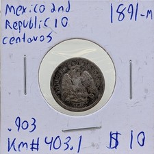 1891-M Mexico 2nd Republic 10 Centavos Km#403.1 picture