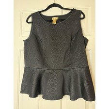Miss Tina by Tina Knowles XL Black Damask Peplum Top Sleeveless picture