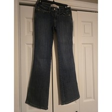 Mossimo Denim Dark Wash Low Rise Flare Jeans Size 5 Y2K Embellished Patch picture