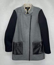 Tibi Coat Womens 4 Gray Black Sherpa Lined Leather Pockets Moto Jacket Designer picture