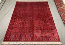 Red Bilgic Bokhara Rug 5x7 ft, Vintage Afghan Hand Knotted Living Room Decor Rug picture