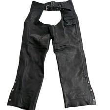 UNIK Premium Black Leather Motorcycle Chaps Mens Size XL 34x31 Very Nice  picture