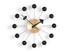 1950's Large Vitra Ball Wall Clock Black And Brushed Brass Metal 18'' inch picture