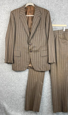 Vintage Kuppenheimer Wool Suit Brown Striped Blazer Pant 42R 35x30 Retro 60s 70s picture