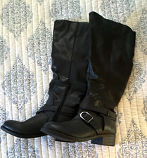 Kohl's Women's Black Knee High Riding Boots Buckle Zip Round Toe US 6.5 M picture