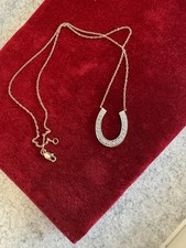 14k Yellow Gold Diamond Horseshoe Pendant Necklace 16in Cable Chain. picture