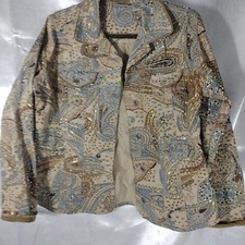 Chico's Jacket Womens 1 Multicolor Paisley Beaded Sequin Cotton Boho Embellished picture