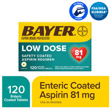 Bayer Aspirin Low Dose, 81mg, Pain Reliever Enteric Coated Tablets, 120 Count picture
