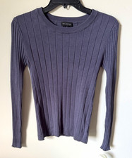 The Limited Women's M Slate Gray Rib-Knit Pullover Sweater Crew Neck Long Sleeve picture