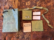 GUCCI TRADEMARK LOGO Silver GG Earrings Dangling PINK Crystal HEART picture