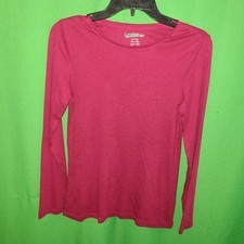 8378) NWOT CHICO'S sz 0 red-pink round neck tee top cotton long sleeve new picture