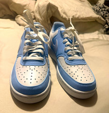Nike Unisex Low Top Leather Colorblock Sneakers Light Blue/White Lace-Up picture
