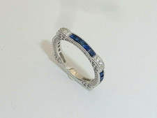 1/2 CTW Blue Baguette CZ Art Deco Antique Style Wedding Band Ring In 925 Silver picture