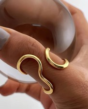Gold Fashionable Asymmetrical Wavy Curve Stainless Steel Open Ring For Woman New picture