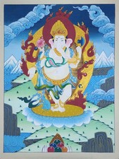 Hand Painted Ganesha Thangka Tibetan Hindu Wall Art Ganesh God Canvas Painting picture