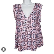 LOFT Peplum V-Neck Blouse Frills Radial Design Sleeveless - Size L picture