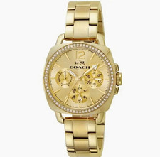 Coach Boyfriend Women’s Quartz 34mm Gold Bracelet Crystal Bezel picture