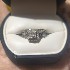 10k Two-Tone Gold Princess Cut White Diamond Halo Engagement/Wedding Ring Set 7 picture