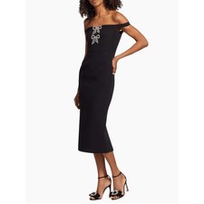 Self-Portrait Diamante Bow Crepe Off-the-Shoulder Midi Dress Women 2 Black picture