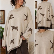 Entro Cheetah Sweater Large Animal Print Mock Neck Quiet Luxury Knit Top picture