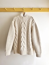 DRIES VAN NOTEN ivory cream wool cable knit fisherman mock neck sweater M $995 picture