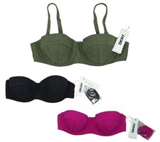 DKNY Textured Underwire Molded Balconette Bikini Top Women's Bathing Suit NWT picture