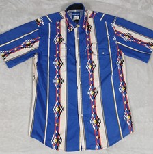 Vintage Wrangler Southwestern Aztec Pearl Snap Shirt M Men's Short Sleeve Cowboy picture