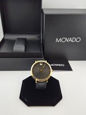 Movado Women's Ultra Slim Black Dial Gold Tone Case Watch - 0607091 ($795 MSRP) picture