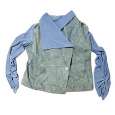 Vintage Italian Artico Leather Suede Blue Jacket Blazer Blouse Size 44 US Medium picture