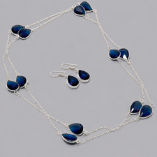 Faceted Iolite Pear Shape Gemstone Handmade Fashion Gift Jewelry Chain+Earrings picture