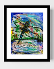 Guajardo Art: Dragonfly Pond 11X8.5 Original Paper Neo Expressionism Handmade picture