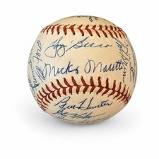 1956 New York Yankees Signed Baseball World Series Champs Mantle, Larsen, Berra picture