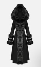 Devil Fashion Women Long Goth Lolita Hooded Winter Coat Jacket Black Faux Fur XL picture
