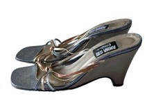 Rare Vintage Y2K Anna Sui For Candie's Metallic Strappy Wedge Slide Sandals picture