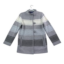 Womens MP Pendleton Coat Lambswool Grey Striped Mock Neck Classic Preppy Jacket picture