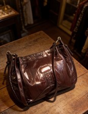 Vintage Woman’s Slouchy Genuine Eelskin Leather Shoulder Bag In Burgundy New picture