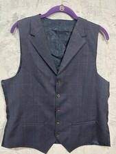 Jack Victor Reda Super 110s Wool Vest Opera 5 Button Lapel Grey Plaid 40R Men's picture