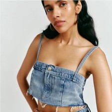 NWT Reformation Jeans Ami Denim Crop Top in Manzanita Blue Wash picture