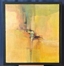Nan S. Fowler modern abstract oil on board painting, signed 26