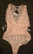 Topshop Women’s Pink Lace One Piece Bodysuit Bow Accent Size 10 NWT picture