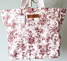 Laura Ashley Canvas Tote Bag NWT Burgundy Blush White Toile Cottagecore picture