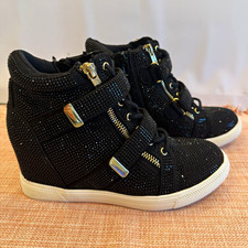 INC Women’s Black High Top Wedge Sneakers Lace Up Zipper Rhinestone Athletic picture