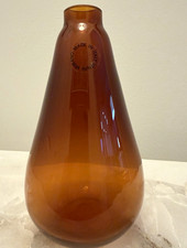 Venini Murano Italy Small Amber Teardrop Bud Vase Etched Signed Original Sticker picture