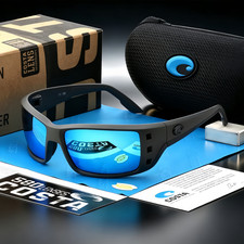 Costa Del Mar Permit Sunglasses Black Frame Blue Mirror 580P Polarized New picture