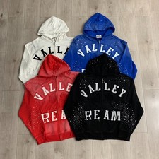 Hoodie Black Size Valley Dreams Print Pullover Y2K Distressed Streetwear Unisex picture