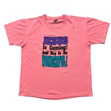 Vintage Anvil Jesus Is Coming And Boy Is He Wonderful T-Shirt Pink 90s USA XL picture