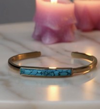 Natural Blue Turquoise Set In 925 Sterling Silver CUFF Vday SALE picture